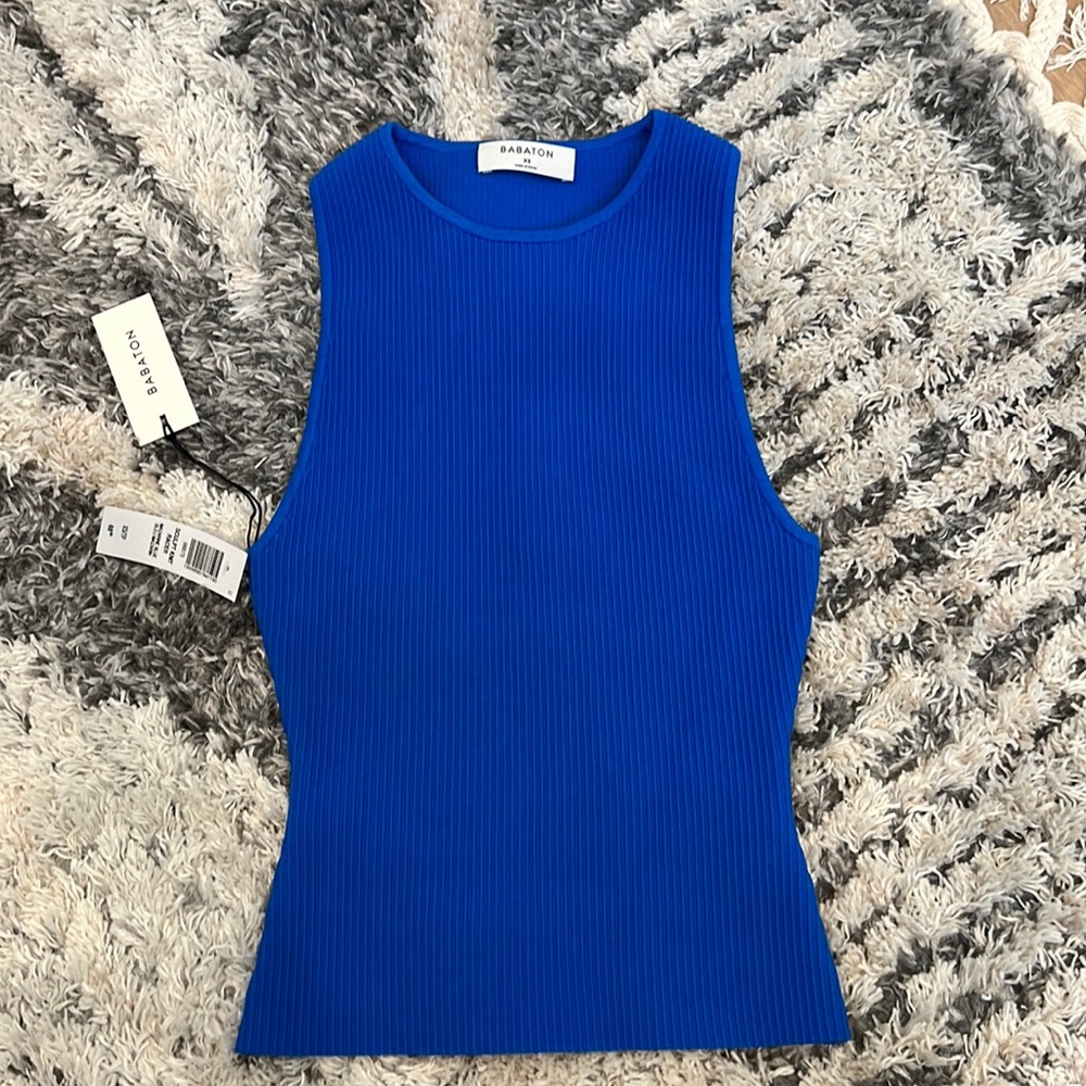 Aritzia Babaton Sculpt Knit Racer Tank -  Mazarine Blue